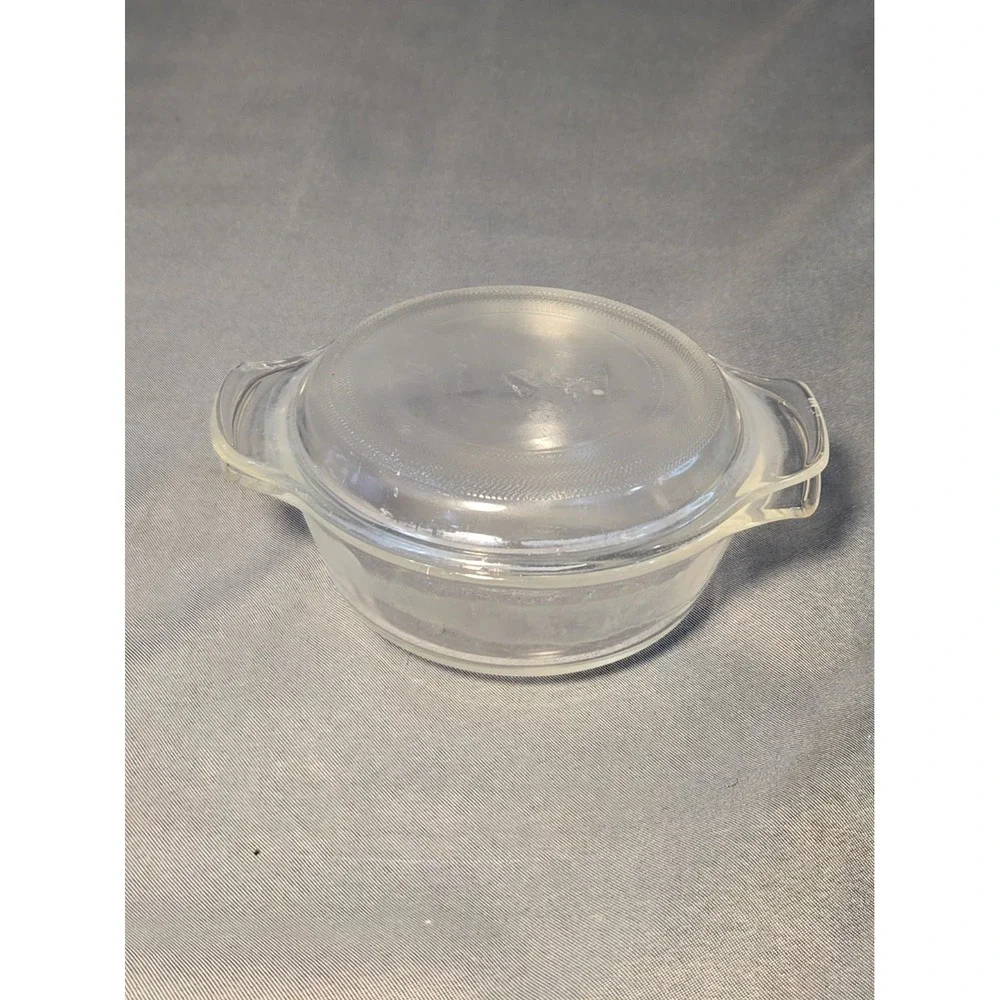 Vintage Anchor Hocking Clear Glass Round Casserole Dish Small Covered Bowl & Lid